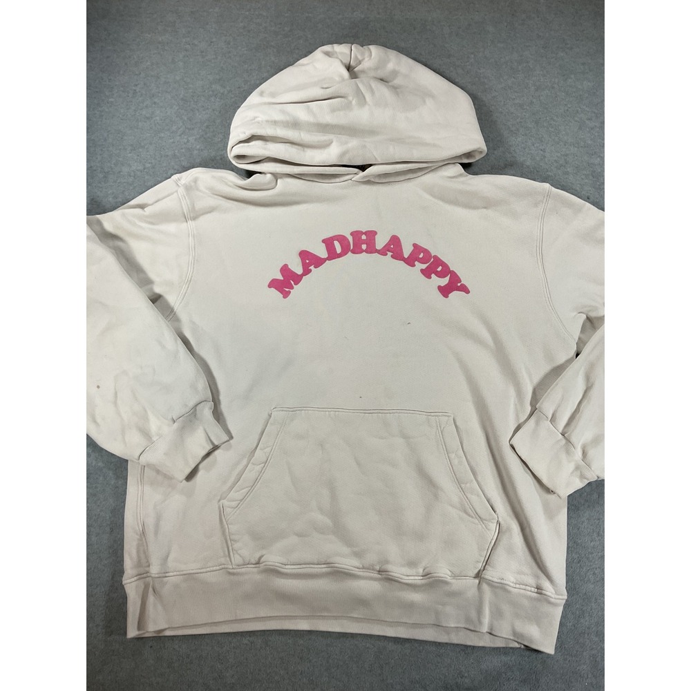 Madhappy Heritage Hoodie Cream Pink Logo Sweatshirt Large Made in USA 2569
